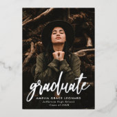 Scripted Silver Foil Photo Graduparty Folie Uitnodiging (Voorkant)