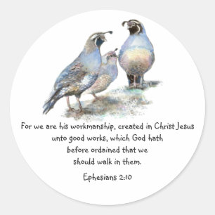 Scriptfesians 2:10 met California Quail Ronde Sticker