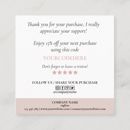 scripthart bedankt voor bestelling roos gouddruppe vierkante visitekaartje (Achterkant)