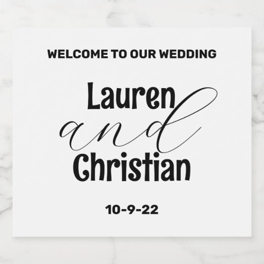 Scripting Black White Wedding Sparkling Wijnetiket (Enkel label)