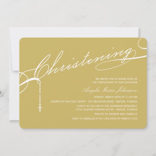 Scripting Christening Cross Gold Foto Religious Kaart (Voorkant)