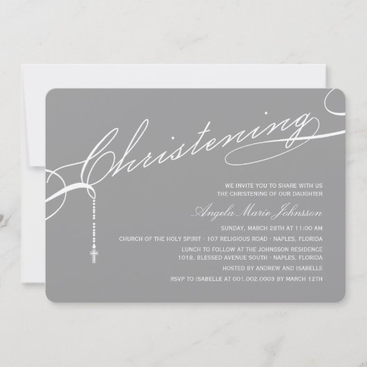 Scripting Christening Cross Gray Foto Religieuze Kaart (Voorkant)