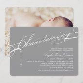 Scripting Christening Cross Gray Foto Religieuze Kaart (Voorkant / Achterkant)