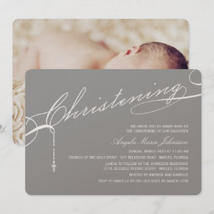 Scripting Christening Cross Gray Foto Religieuze Kaart