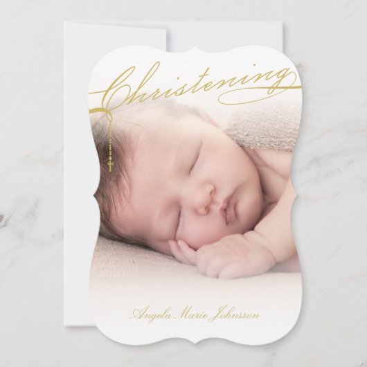 Scripting Christening Gold Cross Foto Religieuze Kaart (Voorkant)
