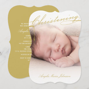 Scripting Christening Gold Cross Foto Religieuze Kaart