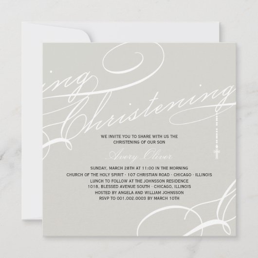 Scripting Christening Modern Cross Gray Religious Kaart (Voorkant)