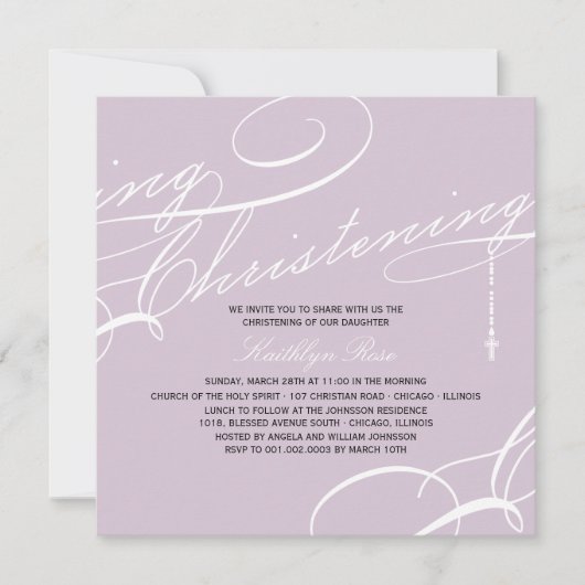 Scripting Christening Modern Cross-Paarse Religieu Kaart (Voorkant)