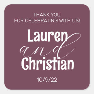 Scripting Plum Square Wedding Vierkante Sticker