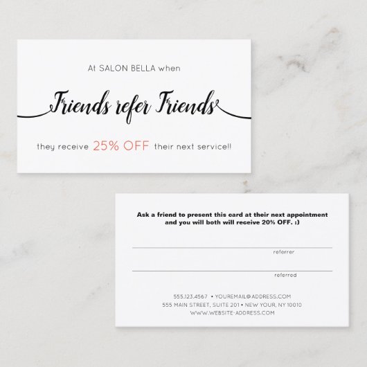 Scriptkalligrafie Klantverwijzing Aanbevelingskaartje (Voorkant / Achterkant)