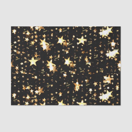 Scriptnaam (3) Tissue Paper Black & Gold Stars Tissuepapier (Voorkant)