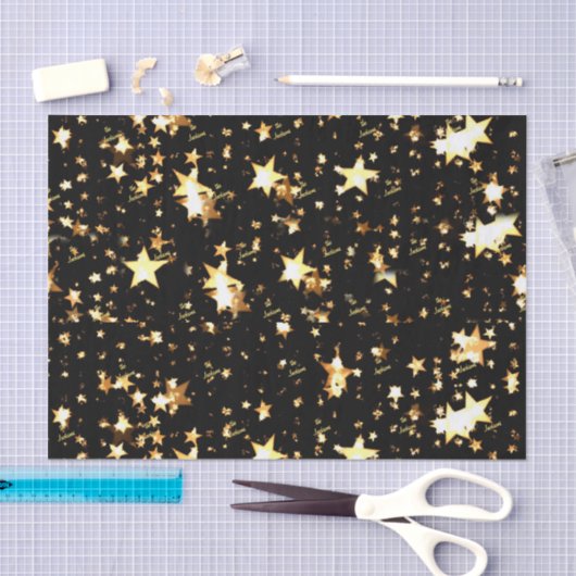 Scriptnaam (3) Tissue Paper Black & Gold Stars Tissuepapier (Craft)