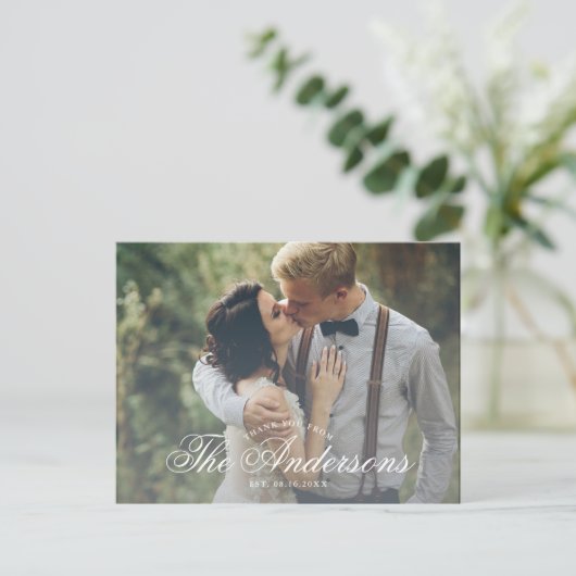 Scriptnaam Foto Bedankt Post Kaart (Staand voorkant)