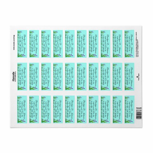 Scriptnaam Gras- en bloemenrand op turquoise Etiket (Full Sheet)