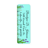 Scriptnaam Gras- en bloemenrand op turquoise Etiket (Voorkant)