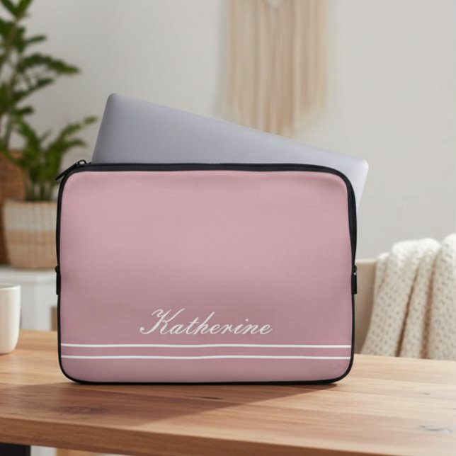 Scriptnaam Minimalistische Stof Roze Laptop Sleeve (Creator heeft geüpload)