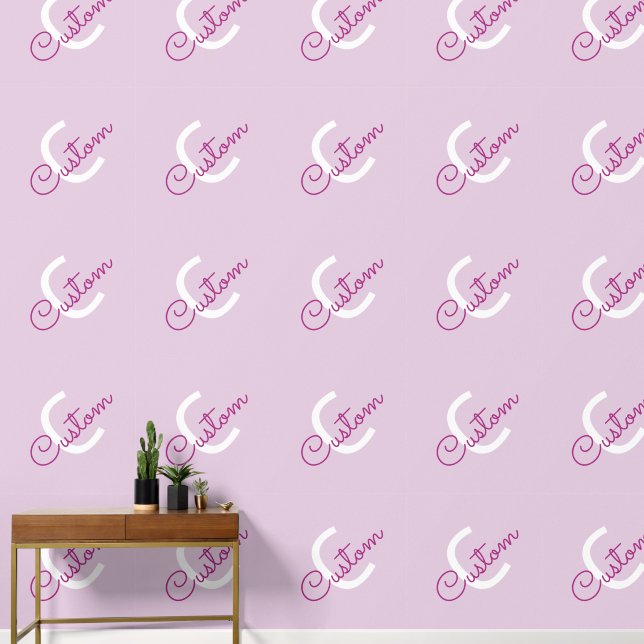 Scriptnaam & monogram | Magenta & Lichtpaars Behang (Hal)