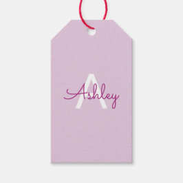 Scriptnaam & monogram | Magenta & Lichtpaars Cadeaulabel