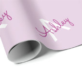 Scriptnaam & monogram | Magenta & Lichtpaars Cadeaupapier (Rol Hoek)