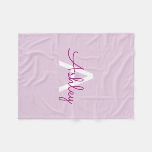 Scriptnaam & monogram | Magenta & Lichtpaars Fleece Deken (Voorkant (Horizontaal))