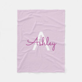 Scriptnaam & monogram | Magenta & Lichtpaars Fleece Deken