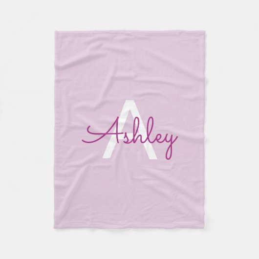 Scriptnaam & monogram | Magenta & Lichtpaars Fleece Deken (Voorkant)