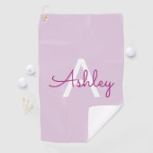 Scriptnaam & monogram | Magenta & Lichtpaars Golfhanddoek (Insitu)