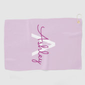 Scriptnaam & monogram | Magenta & Lichtpaars Golfhanddoek (Horizontaal)