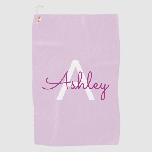 Scriptnaam & monogram | Magenta & Lichtpaars Golfhanddoek (Voorkant)