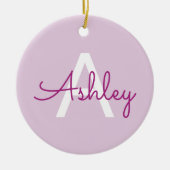 Scriptnaam & monogram | Magenta & Lichtpaars Keramisch Ornament (Voorkant)