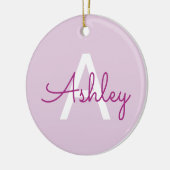 Scriptnaam & monogram | Magenta & Lichtpaars Keramisch Ornament (Links)