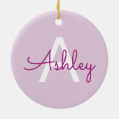 Scriptnaam & monogram | Magenta & Lichtpaars Keramisch Ornament (Achterkant)