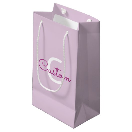 Scriptnaam & monogram | Magenta & Lichtpaars Klein Cadeauzakje (Voorkant Gekanteld)