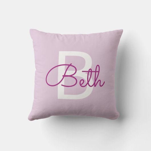 Scriptnaam & monogram | Magenta & Lichtpaars Kussen (Achterkant)
