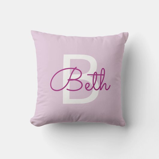 Scriptnaam & monogram | Magenta & Lichtpaars Kussen (Voorkant)
