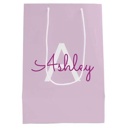 Scriptnaam & monogram | Magenta & Lichtpaars Medium Cadeauzakje (Achterkant)