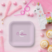 Scriptnaam & monogram | Magenta & Lichtpaars Papieren Bordje (Feest)
