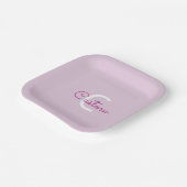 Scriptnaam & monogram | Magenta & Lichtpaars Papieren Bordje (Gebogen)