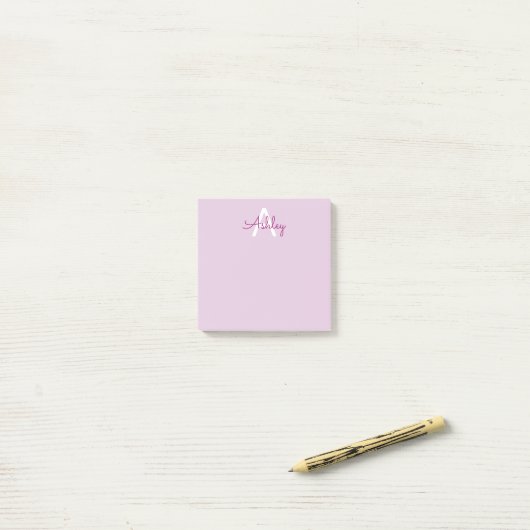 Scriptnaam & monogram | Magenta & Lichtpaars Post-it® Notes (Op bureau)