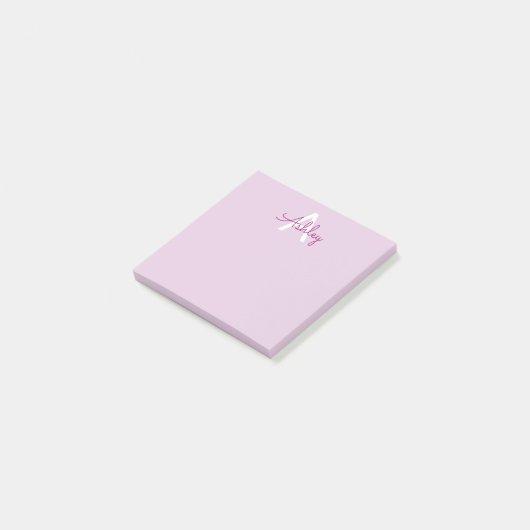 Scriptnaam & monogram | Magenta & Lichtpaars Post-it® Notes (Schuin)