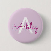 Scriptnaam & monogram | Magenta & Lichtpaars Ronde Button 5,7 Cm (Voorkant)