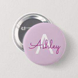 Scriptnaam & monogram | Magenta & Lichtpaars Ronde Button 5,7 Cm