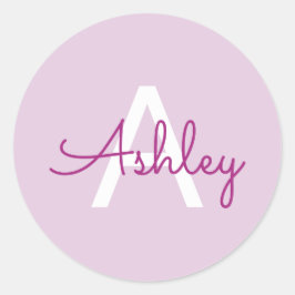 Scriptnaam & monogram | Magenta & Lichtpaars Ronde Sticker