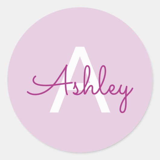 Scriptnaam & monogram | Magenta & Lichtpaars Ronde Sticker (Voorkant)