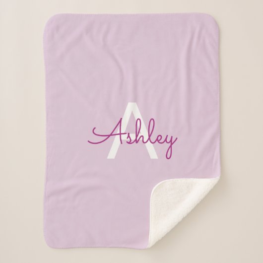 Scriptnaam & monogram | Magenta & Lichtpaars Sherpa Deken (Voorkant)