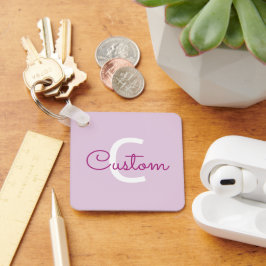 Scriptnaam & monogram | Magenta & Lichtpaars Sleutelhanger