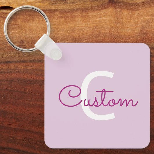 Scriptnaam & monogram | Magenta & Lichtpaars Sleutelhanger (Voorkant)