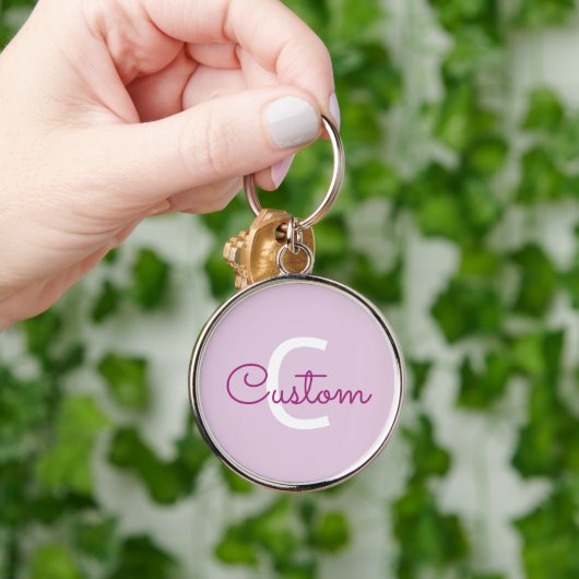 Scriptnaam & monogram | Magenta & Lichtpaars Sleutelhanger (Hand)