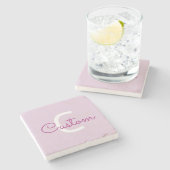 Scriptnaam & monogram | Magenta & Lichtpaars Stenen Onderzetter (Zijkant)