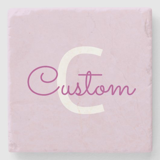 Scriptnaam & monogram | Magenta & Lichtpaars Stenen Onderzetter (Voorkant)